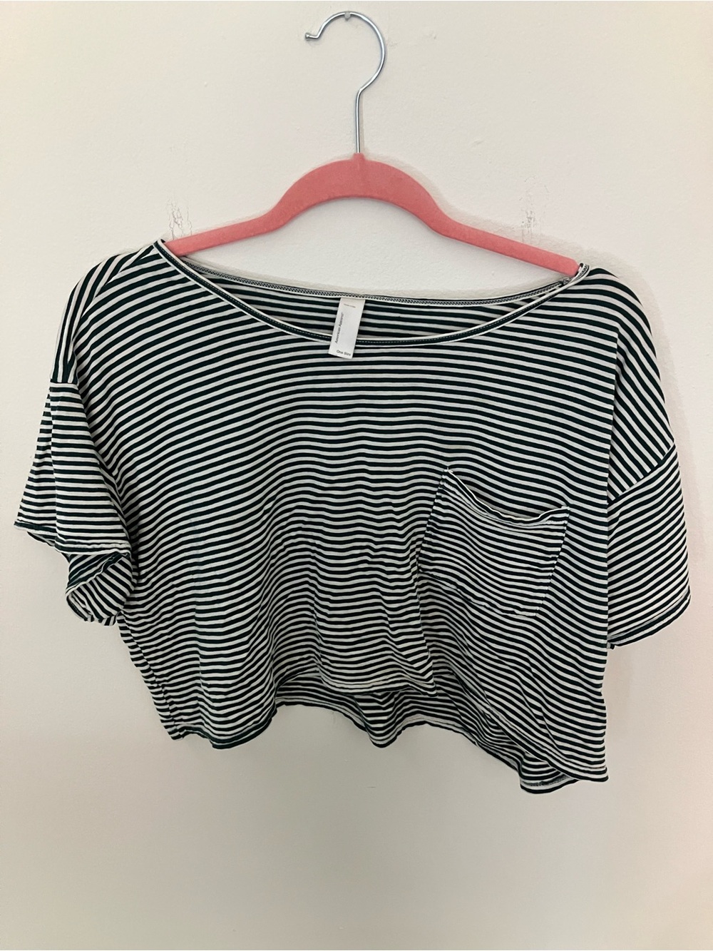 American Apparel Green and White Striped Crop Tee
